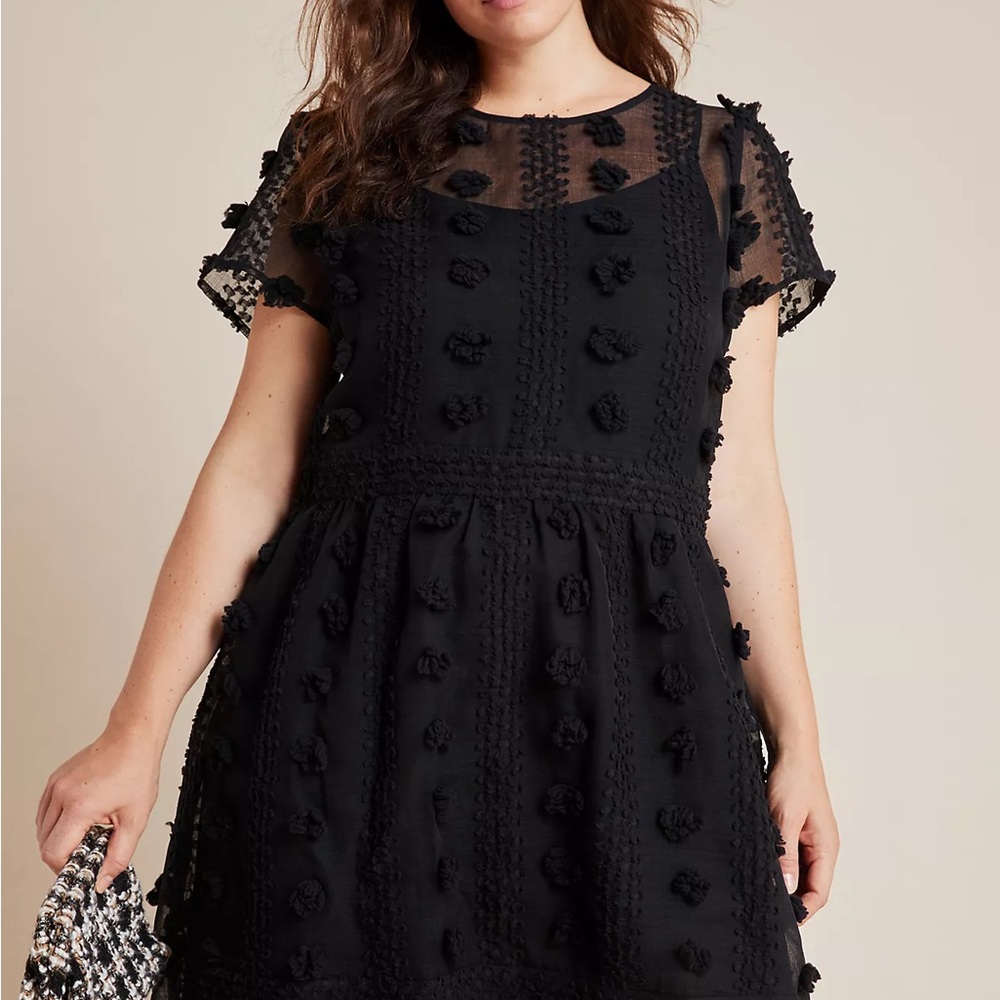 Sunday in Brooklyn Black Dress with Textured Floral Accents - Picture 6 of 7